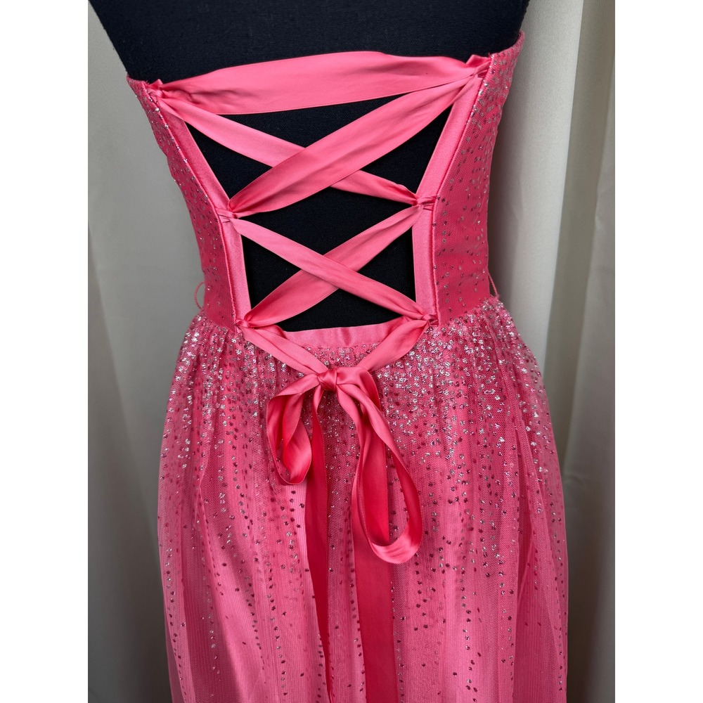 Vintage Y2K Jessica McClintock for Gunne Sax Pink Glitter Corset Prom Maxi Dress - Picture 7 of 11